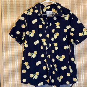 Goodiellow Mens 2X Shirt Button Up Lemons Print Shirt Sleeve Boho Grandpacore